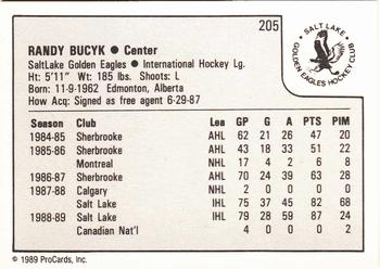 1989-90 ProCards IHL #205 Randy Bucyk Back