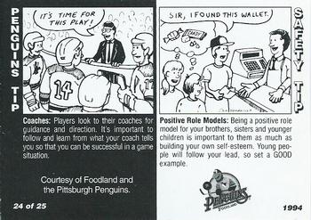 1993-94 Foodland Pittsburgh Penguins #24 Tom Barrasso Back