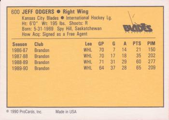 1990-91 ProCards AHL/IHL #600 Jeff Odgers Back
