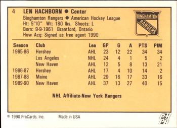 1990-91 ProCards AHL/IHL #4 Len Hachborn Back