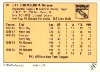 1990-91 ProCards AHL/IHL #10 Jeff Bloemberg Back