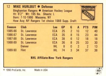 1990-91 ProCards AHL/IHL #12 Mike Hurlbut Back