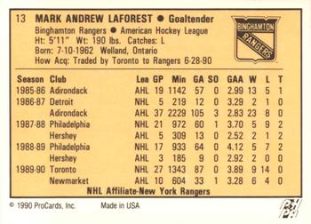 1990-91 ProCards AHL/IHL #13 Mark Laforest Back