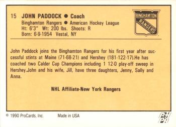 1990-91 ProCards AHL/IHL #15 John Paddock Back