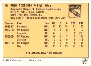 1990-91 ProCards AHL/IHL #18 Rudy Poeschek Back