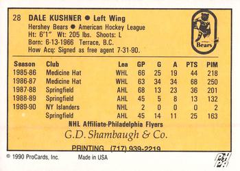 1990-91 ProCards AHL/IHL #28 Dale Kushner Back