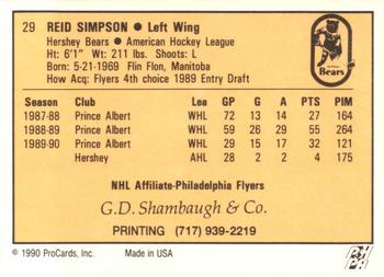 1990-91 ProCards AHL/IHL #29 Reid Simpson Back