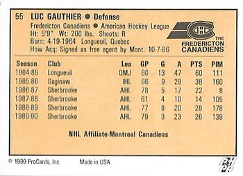 1990-91 ProCards AHL/IHL #55 Luc Gauthier Back