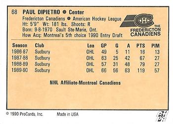 1990-91 ProCards AHL/IHL #68 Paul DiPietro Back
