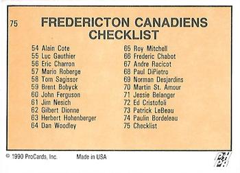 1990-91 ProCards AHL/IHL #75 Fredericton Canadiens Back