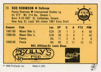 1990-91 ProCards AHL/IHL #79 Rob Robinson Back