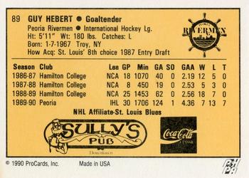 1990-91 ProCards AHL/IHL #89 Guy Hebert Back