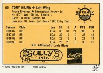 1990-91 ProCards AHL/IHL #90 Tony Hejna Back