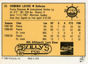 1990-91 ProCards AHL/IHL #95 Dominic Lavoie Back