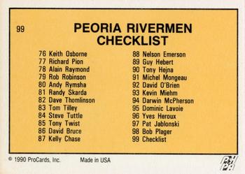 1990-91 ProCards AHL/IHL #99 Peoria Rivermen Back