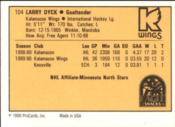1990-91 ProCards AHL/IHL #104 Larry Dyck Back