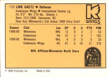1990-91 ProCards AHL/IHL #110 Link Gaetz Back