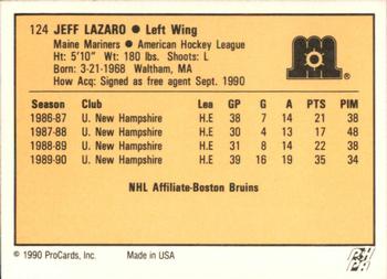 1990-91 ProCards AHL/IHL #124 Jeff Lazaro Back