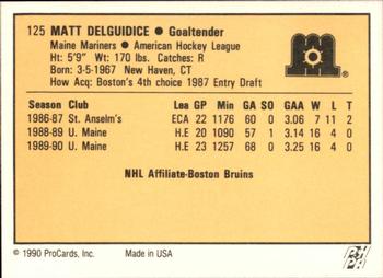 1990-91 ProCards AHL/IHL #125 Matt DelGuidice Back