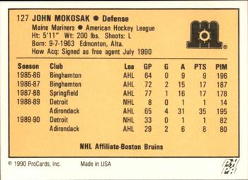 1990-91 ProCards AHL/IHL #127 John Mokosak Back