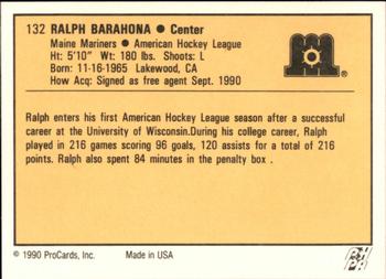 1990-91 ProCards AHL/IHL #132 Ralph Barahona Back