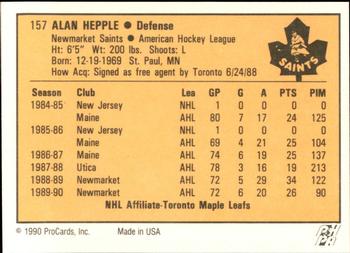 1990-91 ProCards AHL/IHL #157 Alan Hepple Back