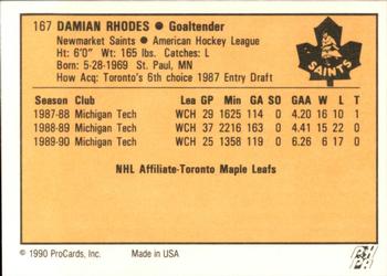 1990-91 ProCards AHL/IHL #167 Damian Rhodes Back