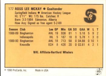 1990-91 ProCards AHL/IHL #177 Ross McKay Back