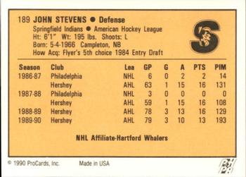 1990-91 ProCards AHL/IHL #189 John Stevens Back