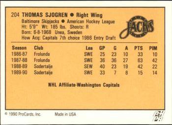1990-91 ProCards AHL/IHL #204 Thomas Sjögren Back