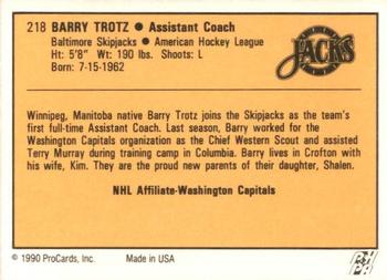 1990-91 ProCards AHL/IHL #218 Barry Trotz Back