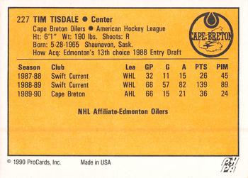1990-91 ProCards AHL/IHL #227 Tim Tisdale Back