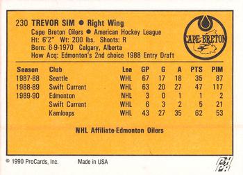 1990-91 ProCards AHL/IHL #230 Trevor Sim Back