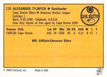 1990-91 ProCards AHL/IHL #236 Alexander Tyjnych Back