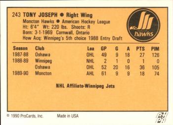 1990-91 ProCards AHL/IHL #243 Tony Joseph Back