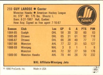 1990-91 ProCards AHL/IHL #259 Guy Larose Back