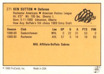 1990-91 ProCards AHL/IHL #271 Ken Sutton Back