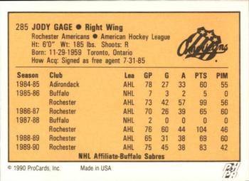 1990-91 ProCards AHL/IHL #285 Jody Gage Back