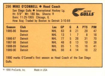 1990-91 ProCards AHL/IHL #296 Mike O'Connell Back