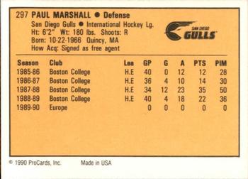 1990-91 ProCards AHL/IHL #297 Paul Marshall Back
