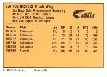 1990-91 ProCards AHL/IHL #299 Rob Nichols Back