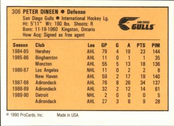1990-91 ProCards AHL/IHL #306 Peter Dineen Back