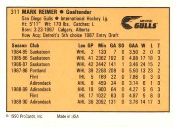 1990-91 ProCards AHL/IHL #311 Mark Reimer Back