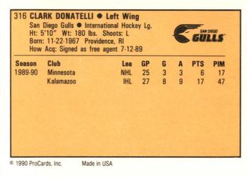 1990-91 ProCards AHL/IHL #316 Clark Donatelli Back