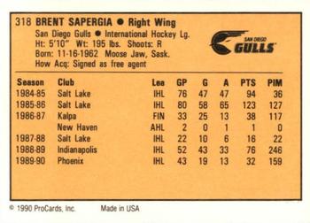 1990-91 ProCards AHL/IHL #318 Brent Sapergia Back