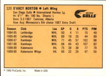 1990-91 ProCards AHL/IHL #320 D'Arcy Norton Back