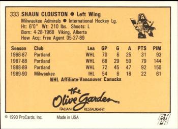 1990-91 ProCards AHL/IHL #333 Shaun Clouston Back