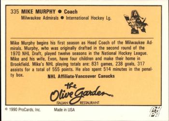 1990-91 ProCards AHL/IHL #335 Mike Murphy Back
