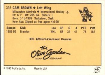 1990-91 ProCards AHL/IHL #336 Cam Brown Back