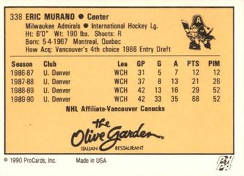 1990-91 ProCards AHL/IHL #338 Eric Murano Back